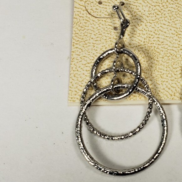 HANNAH Silver-Tone Textured Triple Hoop Drop Earrings – Trendy Statement Jewelry - Picture 5 of 10
